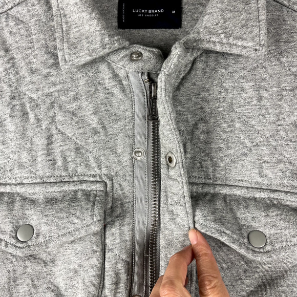 Lucky Brand Quilted Jacket Mens Medium Gray Shacket Full Zip Pocket Casual - Picture 6 of 16